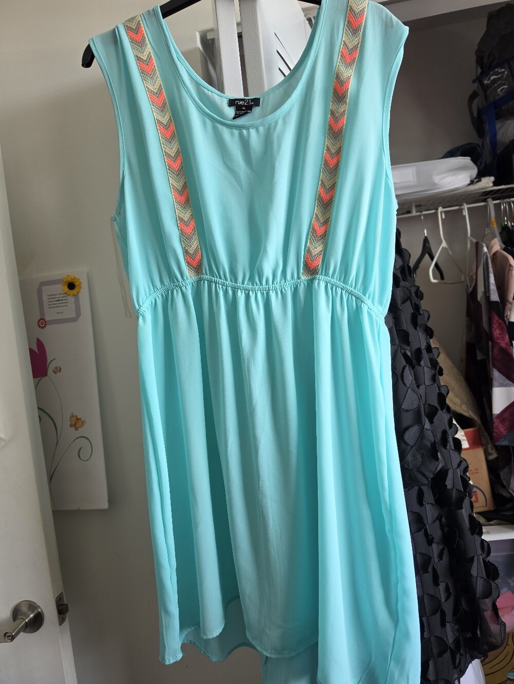 Cherokee Teal Beautiful Sleeveless Embroidered-Trim Dress Top